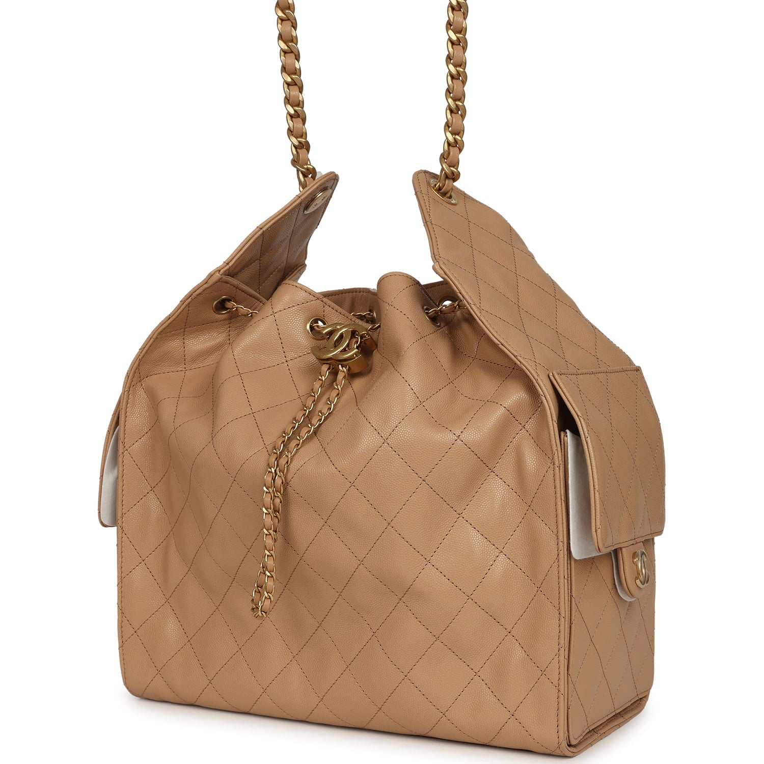 Medium 25 Hobo Bag Beige Caviar Antique Gold Hardware
