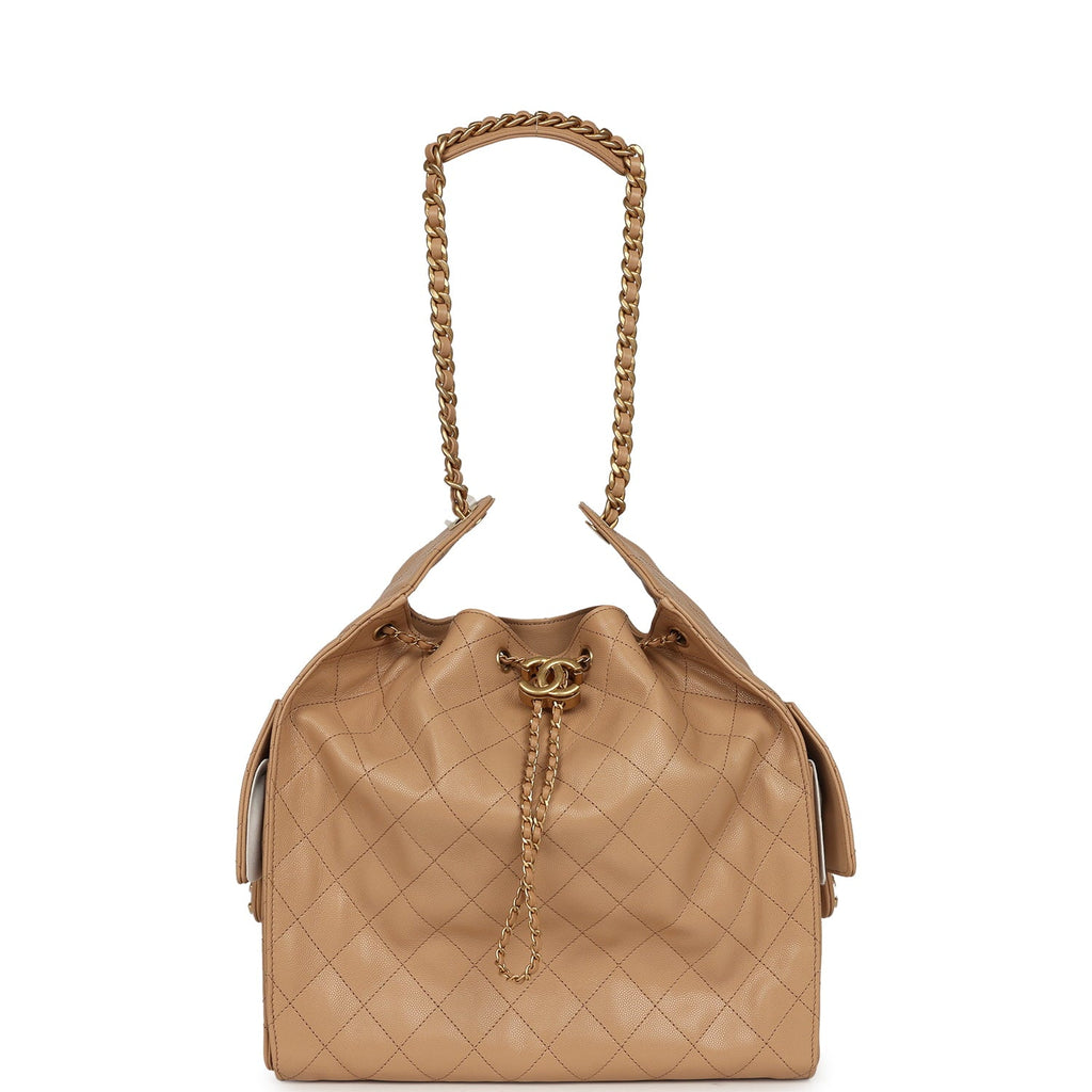 Medium 25 Hobo Bag Beige Caviar Antique Gold Hardware