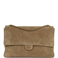 Maxi "Souplissimo" Large Flap Bag Dark Beige Suede Gold Hardware