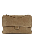Maxi "Souplissimo" Large Flap Bag Dark Beige Suede Gold Hardware