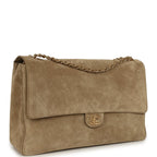 Maxi "Souplissimo" Large Flap Bag Dark Beige Suede Gold Hardware