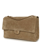Maxi "Souplissimo" Large Flap Bag Dark Beige Suede Gold Hardware