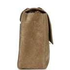 Maxi "Souplissimo" Large Flap Bag Dark Beige Suede Gold Hardware