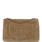 Maxi "Souplissimo" Large Flap Bag Dark Beige Suede Gold Hardware