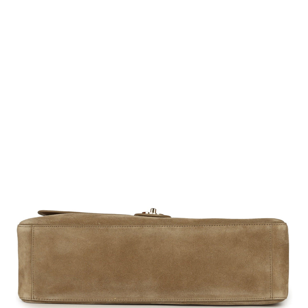 Maxi "Souplissimo" Large Flap Bag Dark Beige Suede Gold Hardware