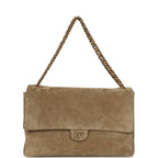 Maxi "Souplissimo" Large Flap Bag Dark Beige Suede Gold Hardware