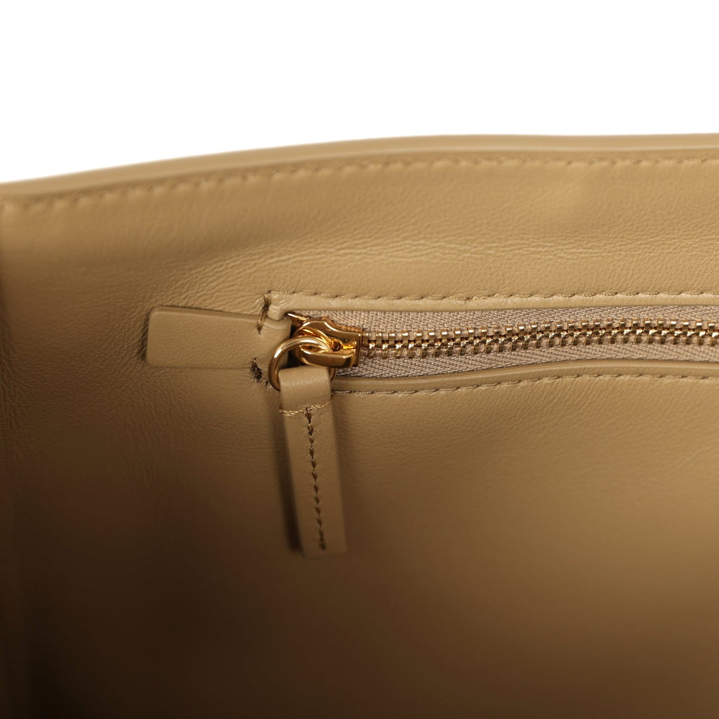 Maxi "Souplissimo" Large Flap Bag Dark Beige Suede Gold Hardware