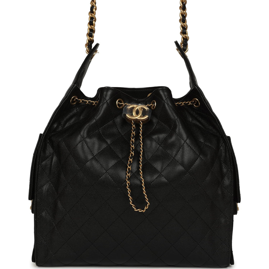 Medium 25 Hobo Bag Black Caviar Antique Gold Hardware
