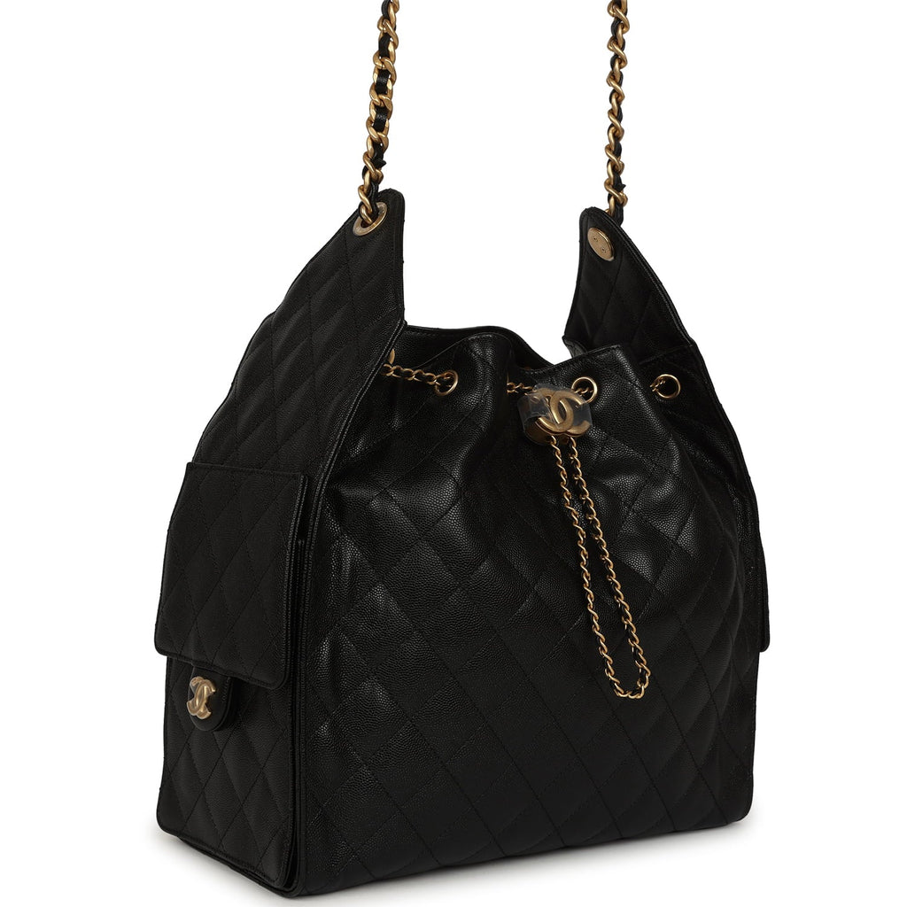 Medium 25 Hobo Bag Black Caviar Antique Gold Hardware