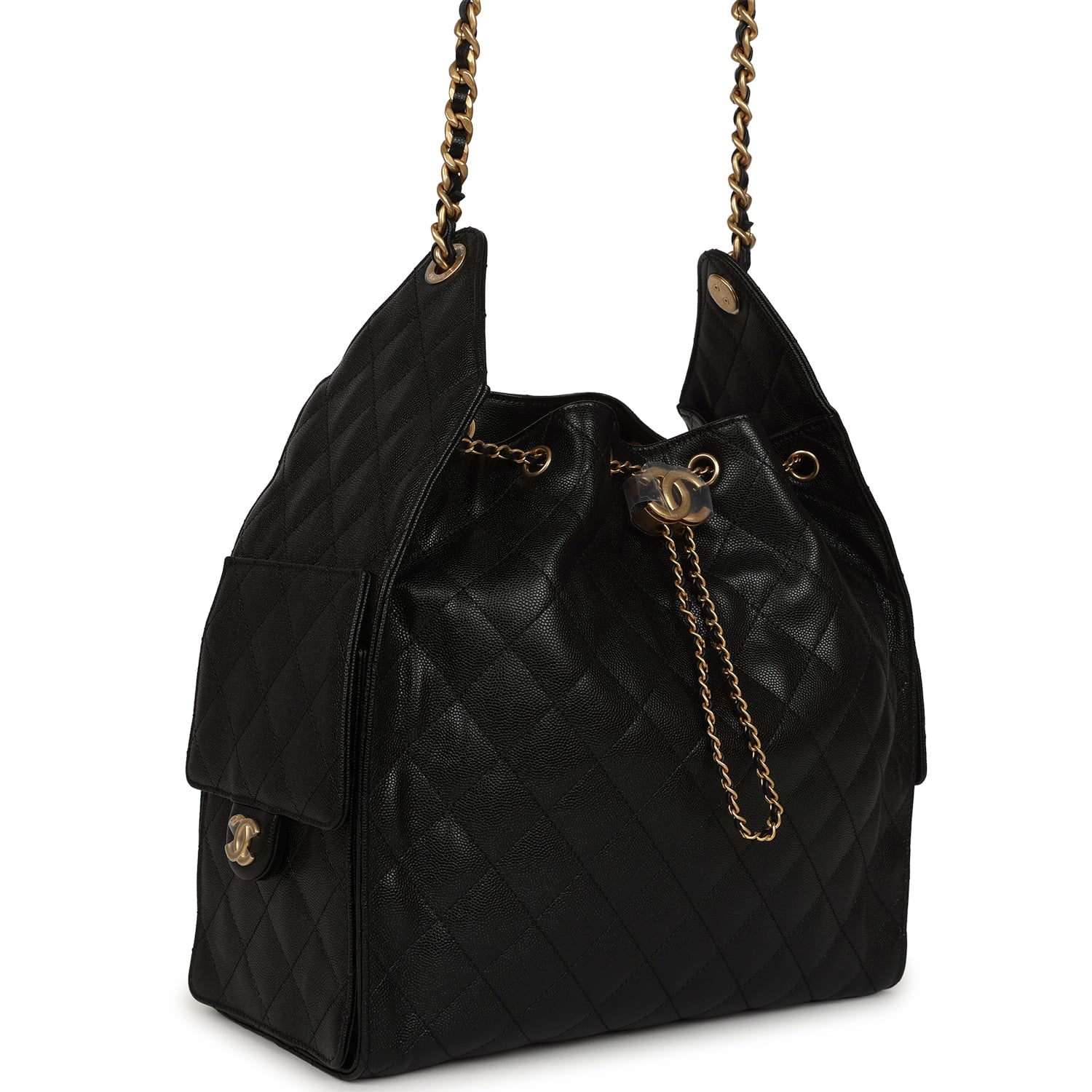 Medium 25 Hobo Bag Black Caviar Antique Gold Hardware