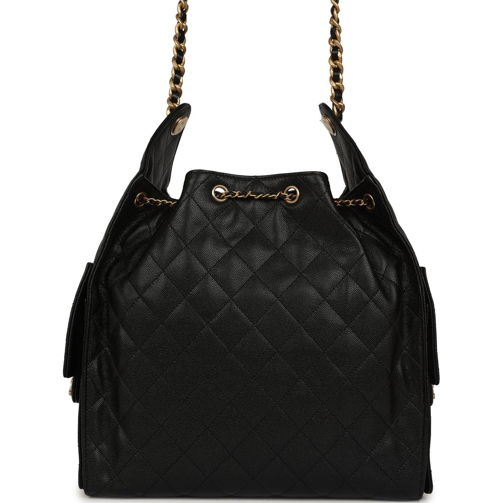 Medium 25 Hobo Bag Black Caviar Antique Gold Hardware