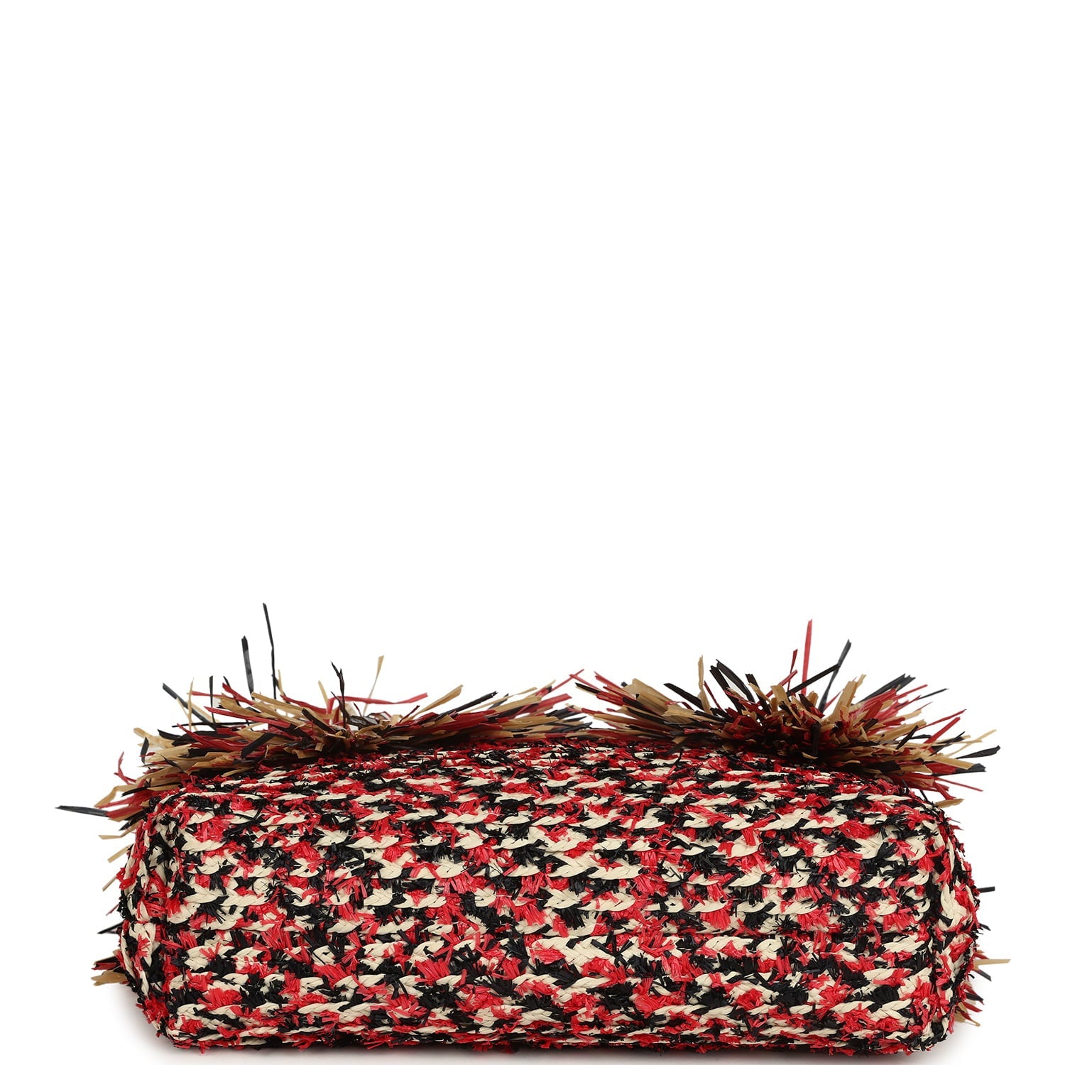 Small CC Shopping Bag Red, Beige, Black Braided Raffia Gold Hardware