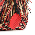 Small CC Shopping Bag Red, Beige, Black Braided Raffia Gold Hardware