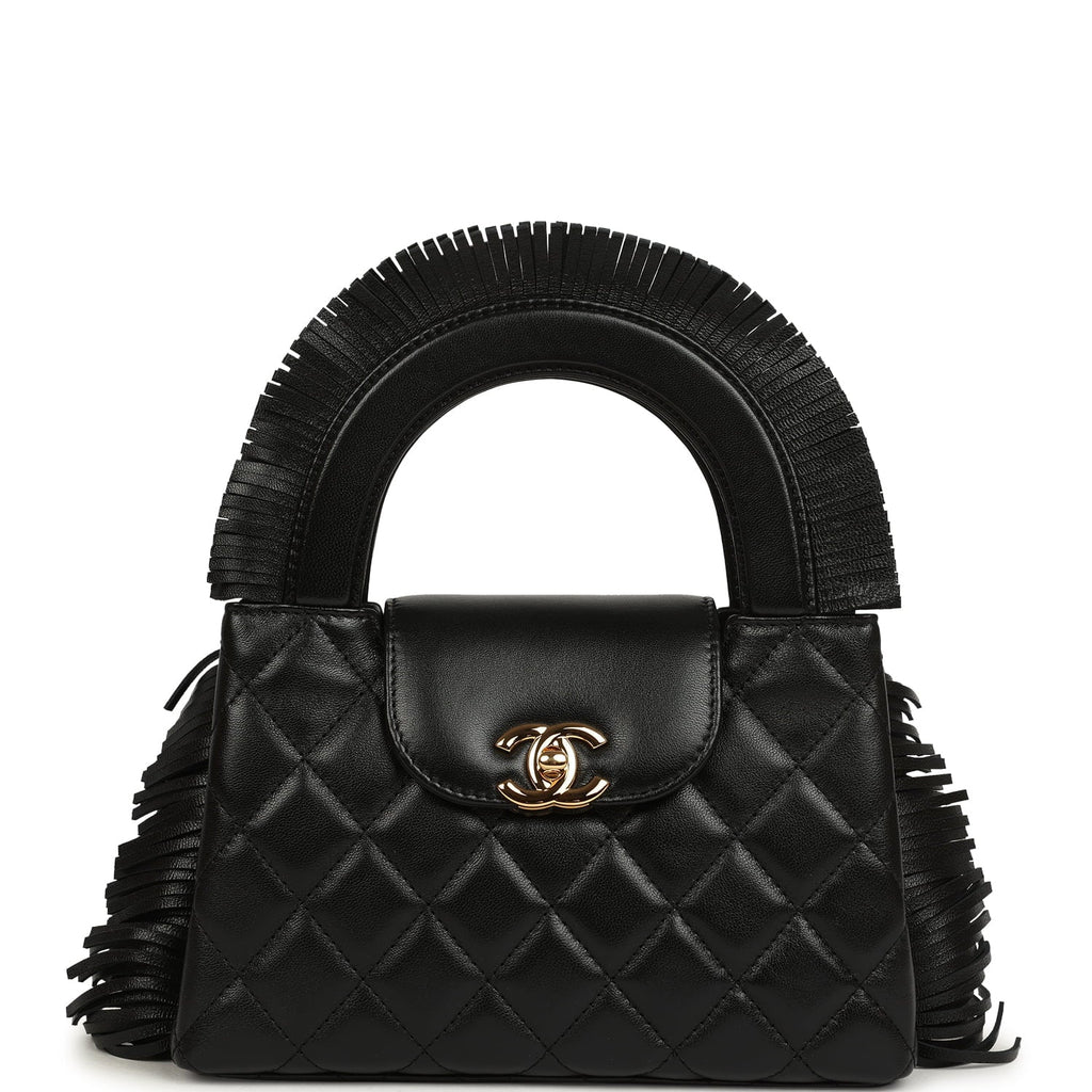 Small Fringe Kelly Black Lambskin Gold Hardware