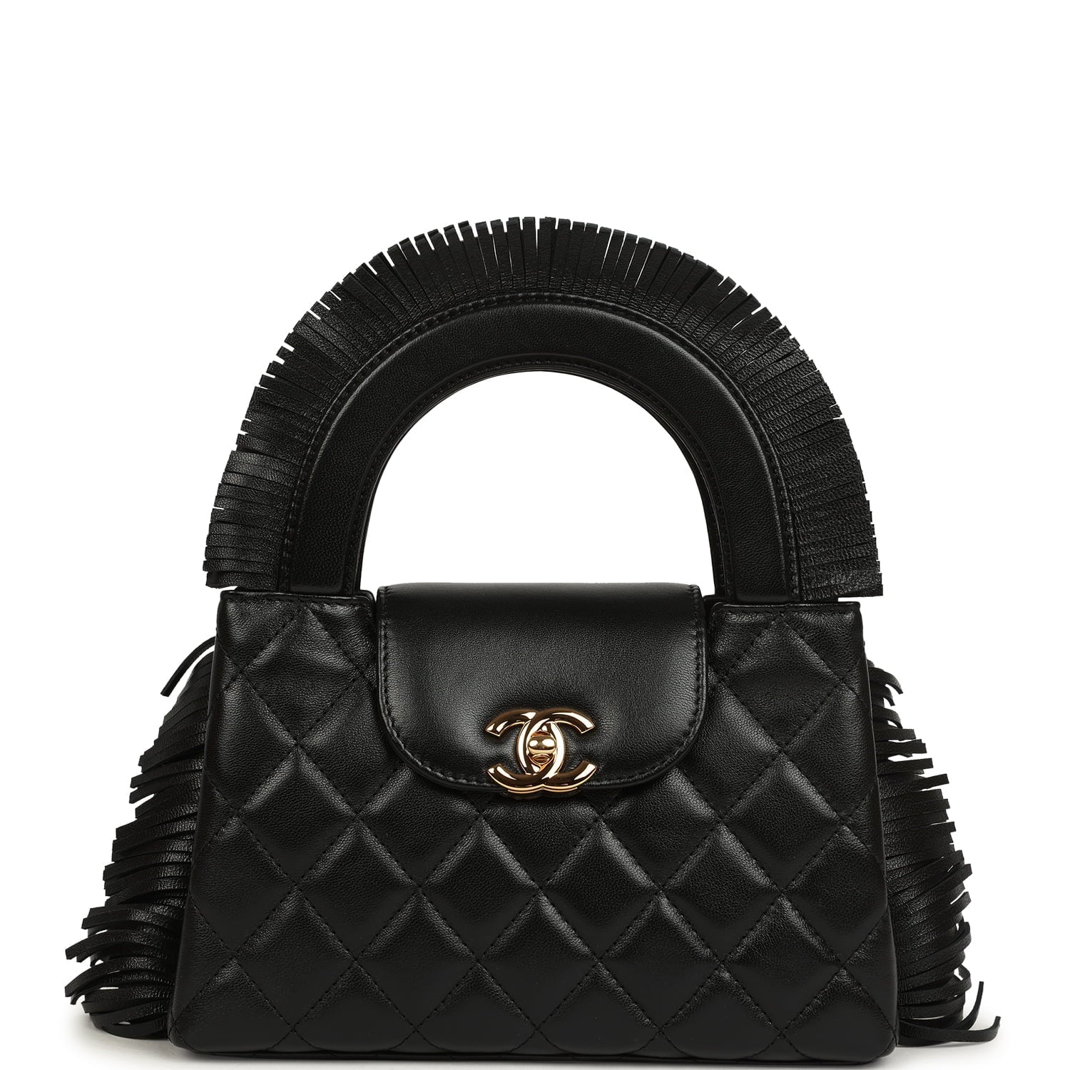 Small Fringe Kelly Black Lambskin Gold Hardware