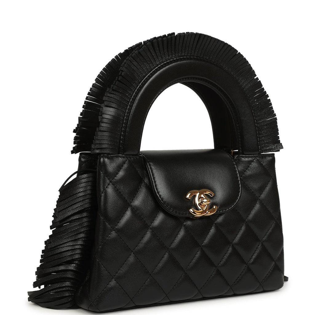 Small Fringe Kelly Black Lambskin Gold Hardware