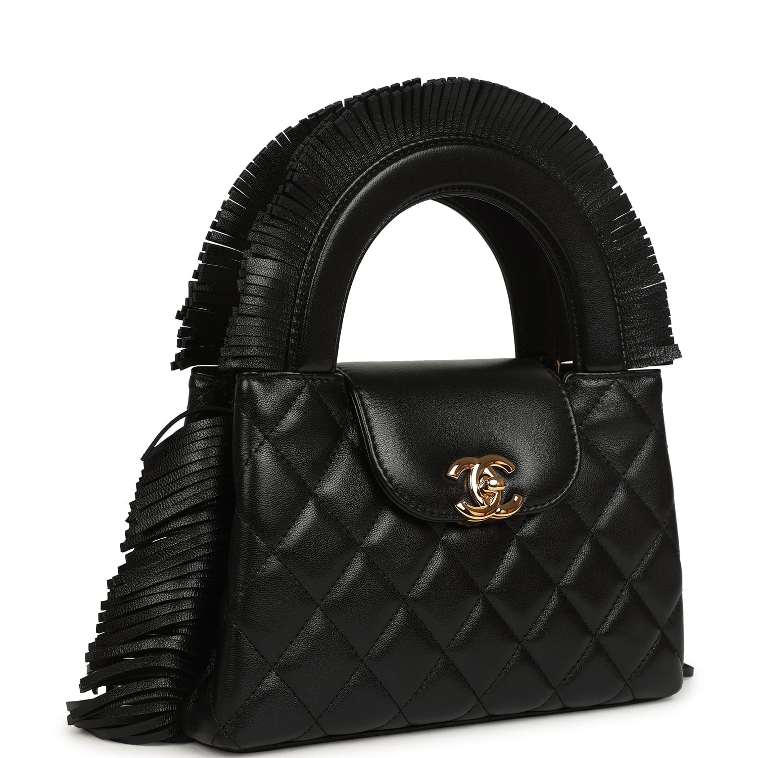 Small Fringe Kelly Black Lambskin Gold Hardware