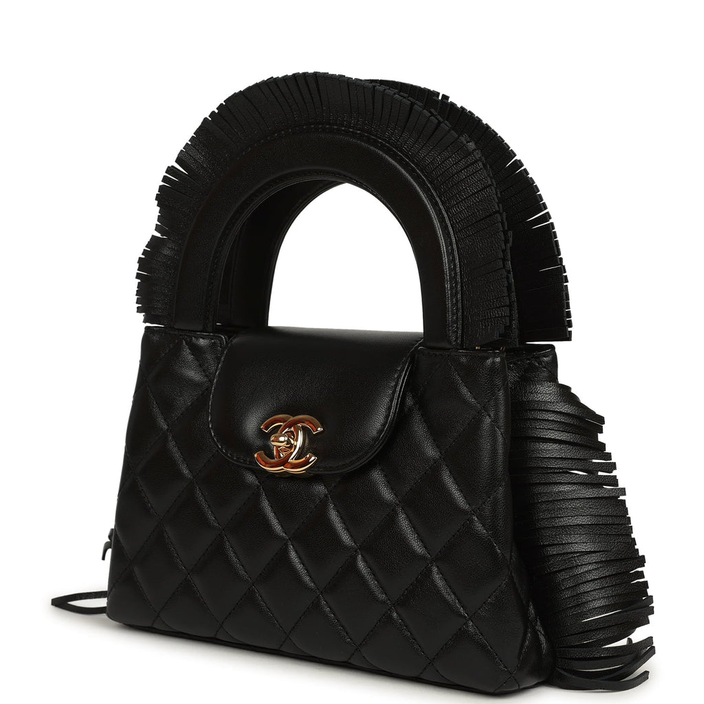 Small Fringe Kelly Black Lambskin Gold Hardware