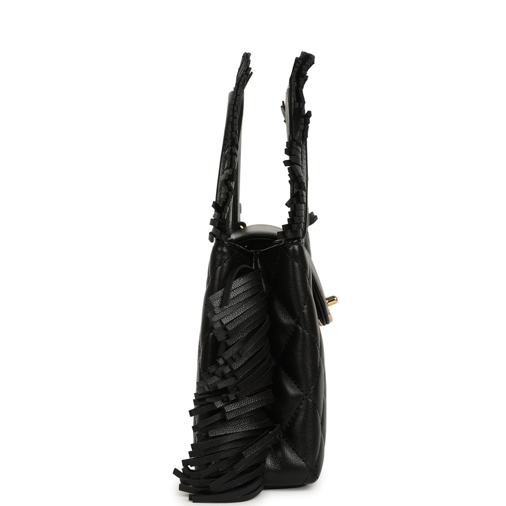 Small Fringe Kelly Black Lambskin Gold Hardware