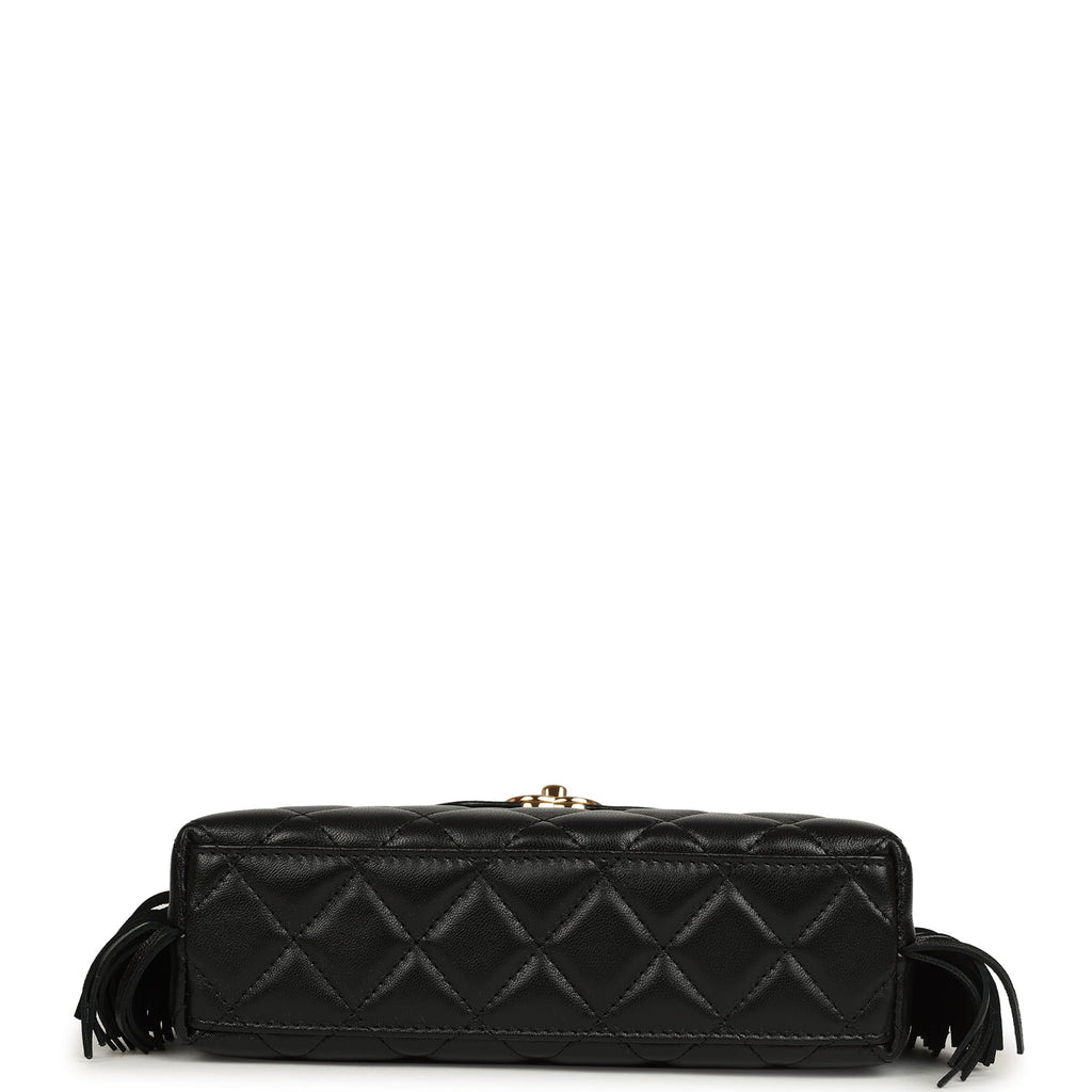Small Fringe Kelly Black Lambskin Gold Hardware