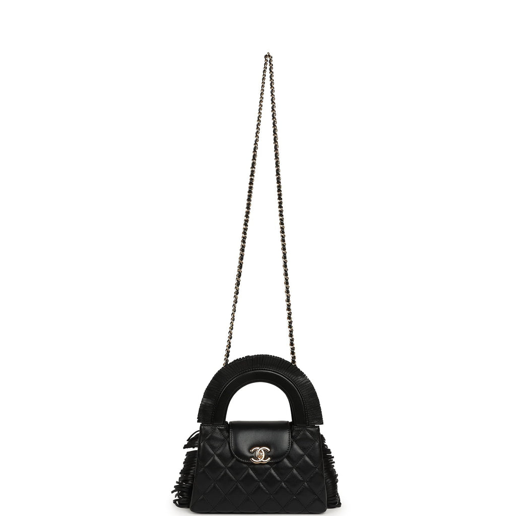 Small Fringe Kelly Black Lambskin Gold Hardware