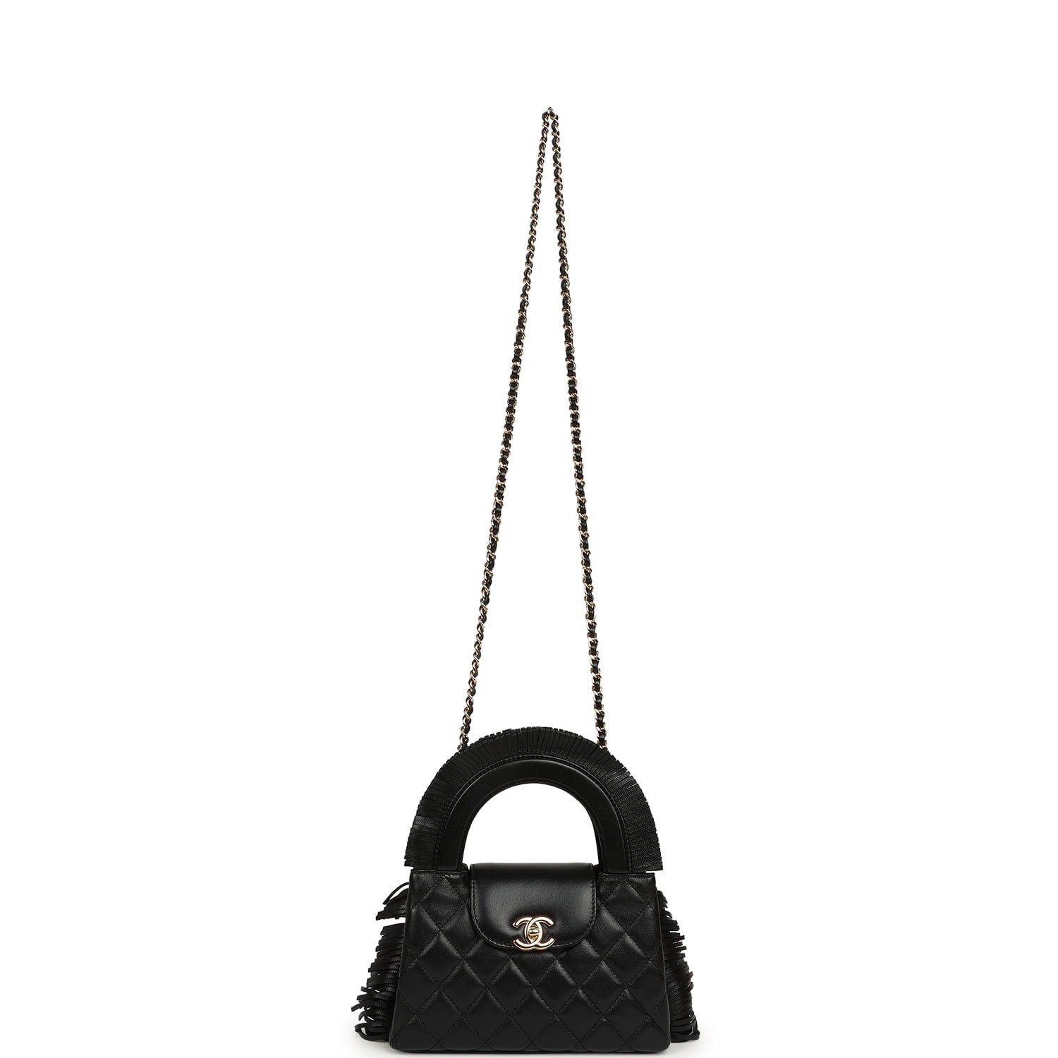 Small Fringe Kelly Black Lambskin Gold Hardware