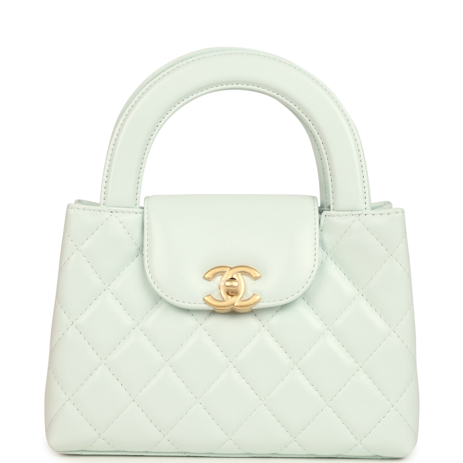 Small Kelly Shopper Mint Shiny Lambskin Brushed Gold Hardware