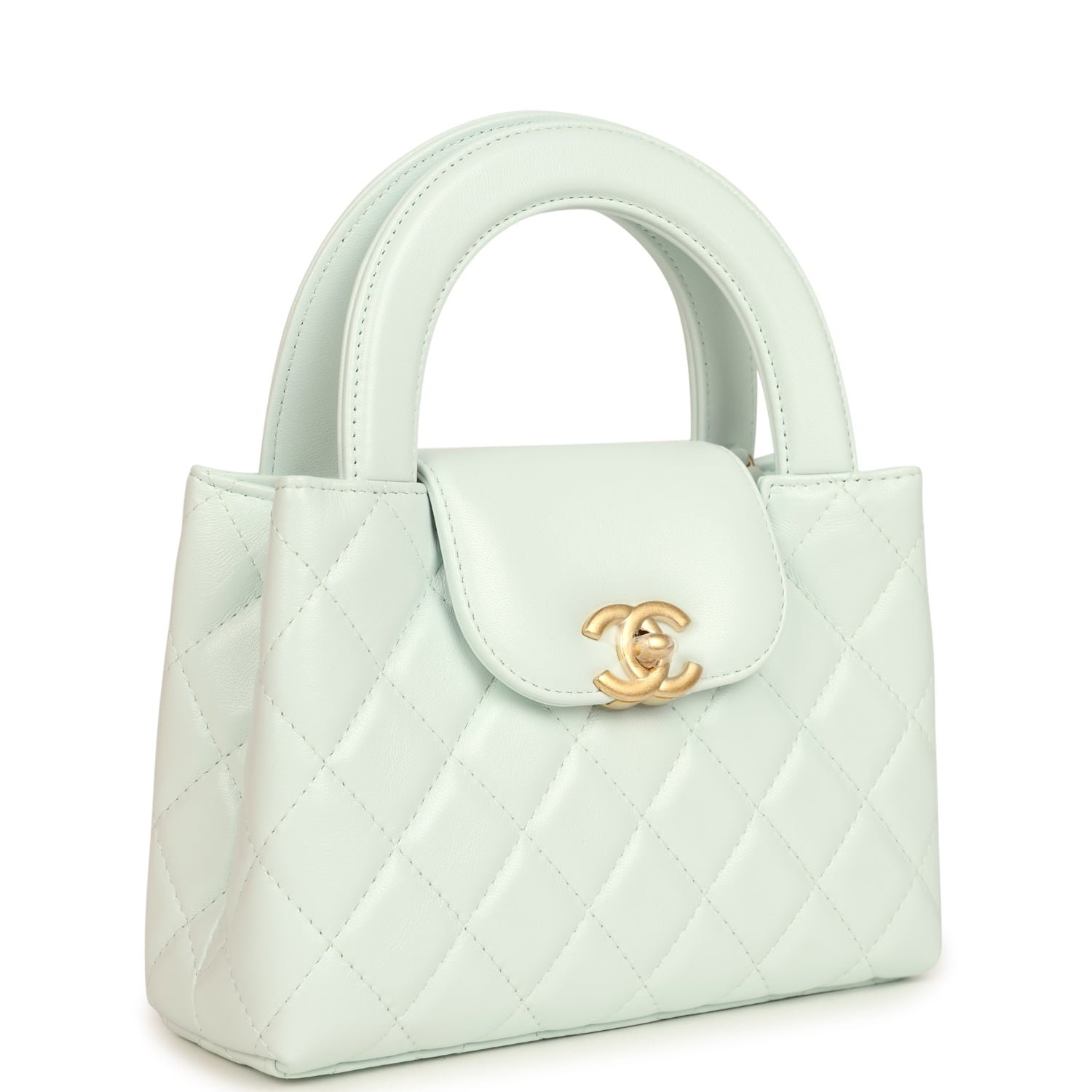 Small Kelly Shopper Mint Shiny Lambskin Brushed Gold Hardware