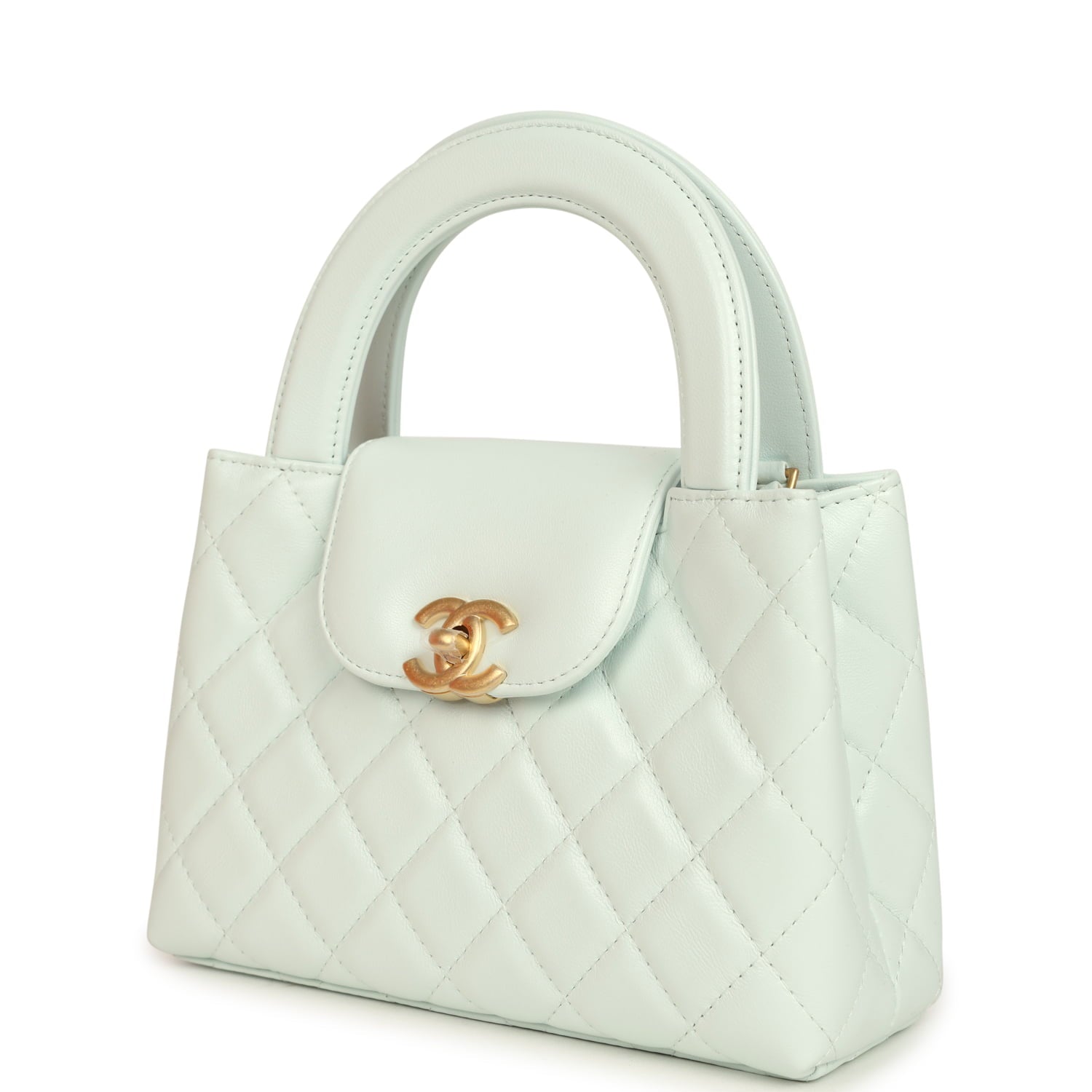 Small Kelly Shopper Mint Shiny Lambskin Brushed Gold Hardware