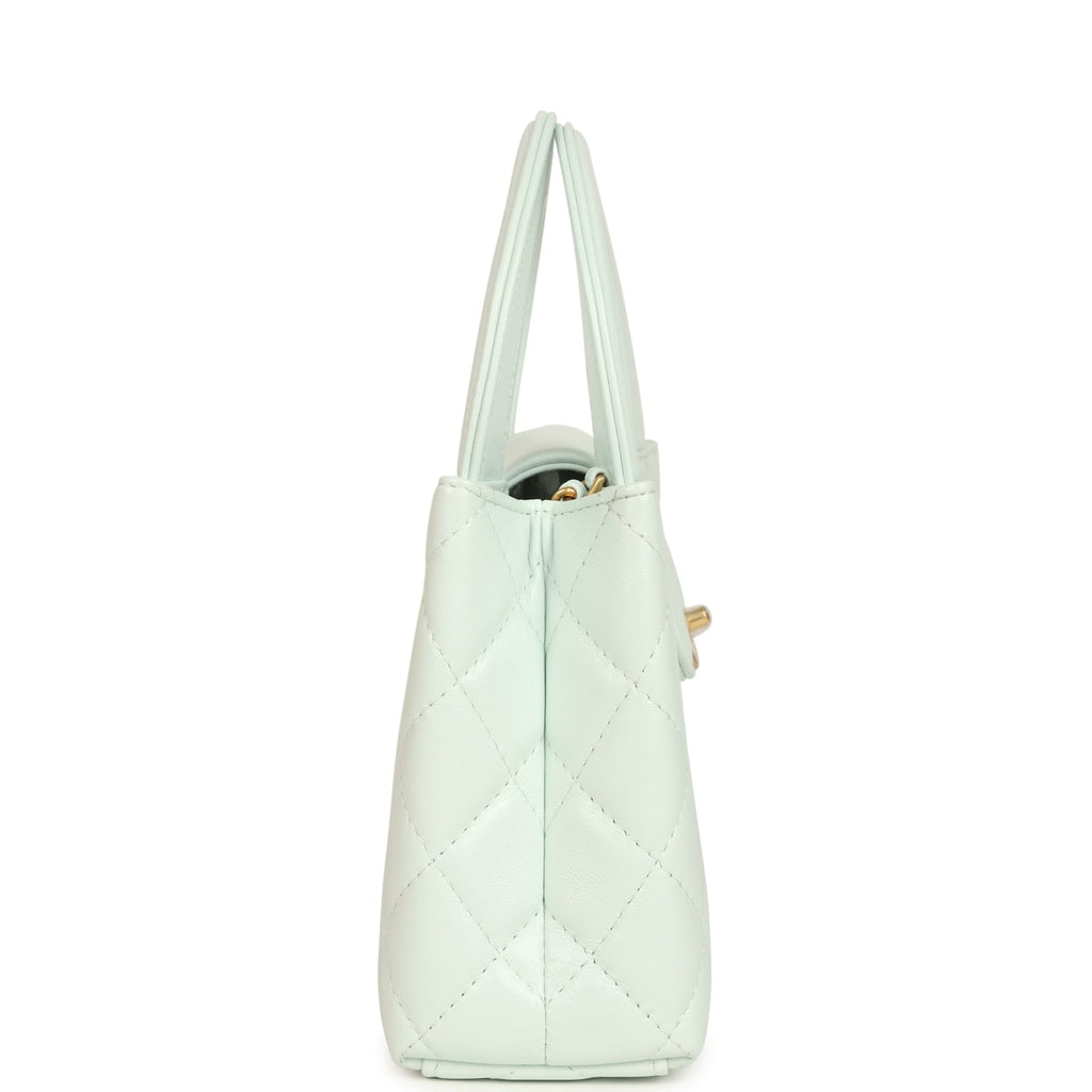 Small Kelly Shopper Mint Shiny Lambskin Brushed Gold Hardware