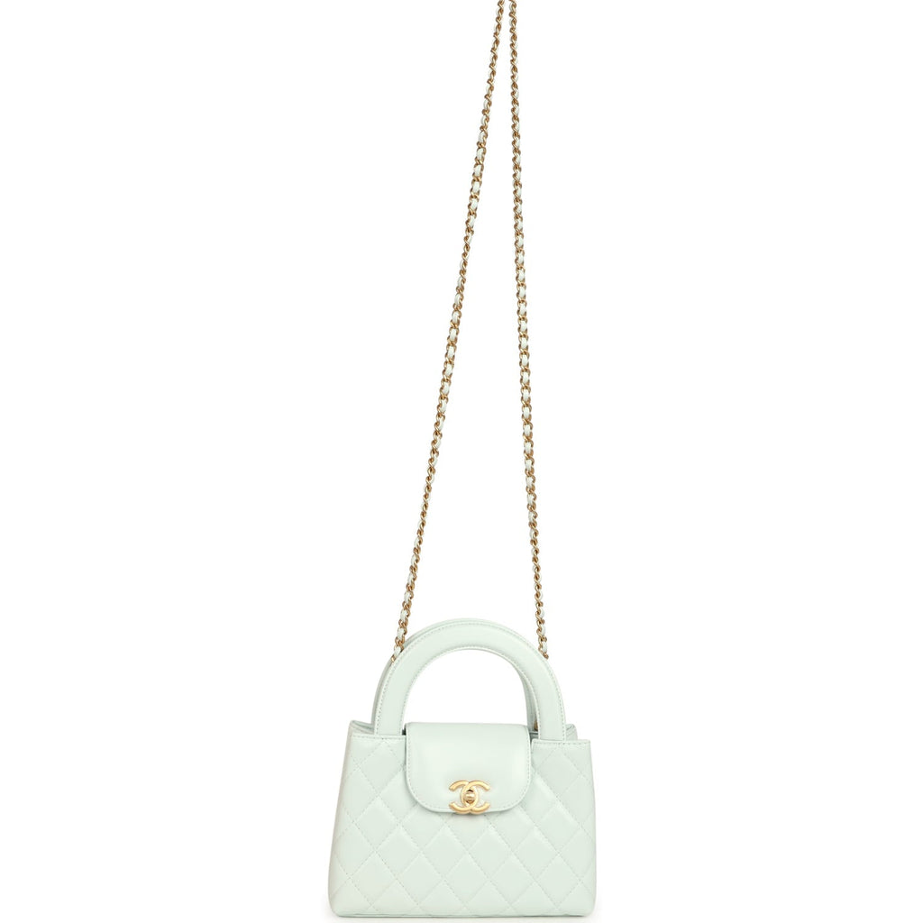 Small Kelly Shopper Mint Shiny Lambskin Brushed Gold Hardware