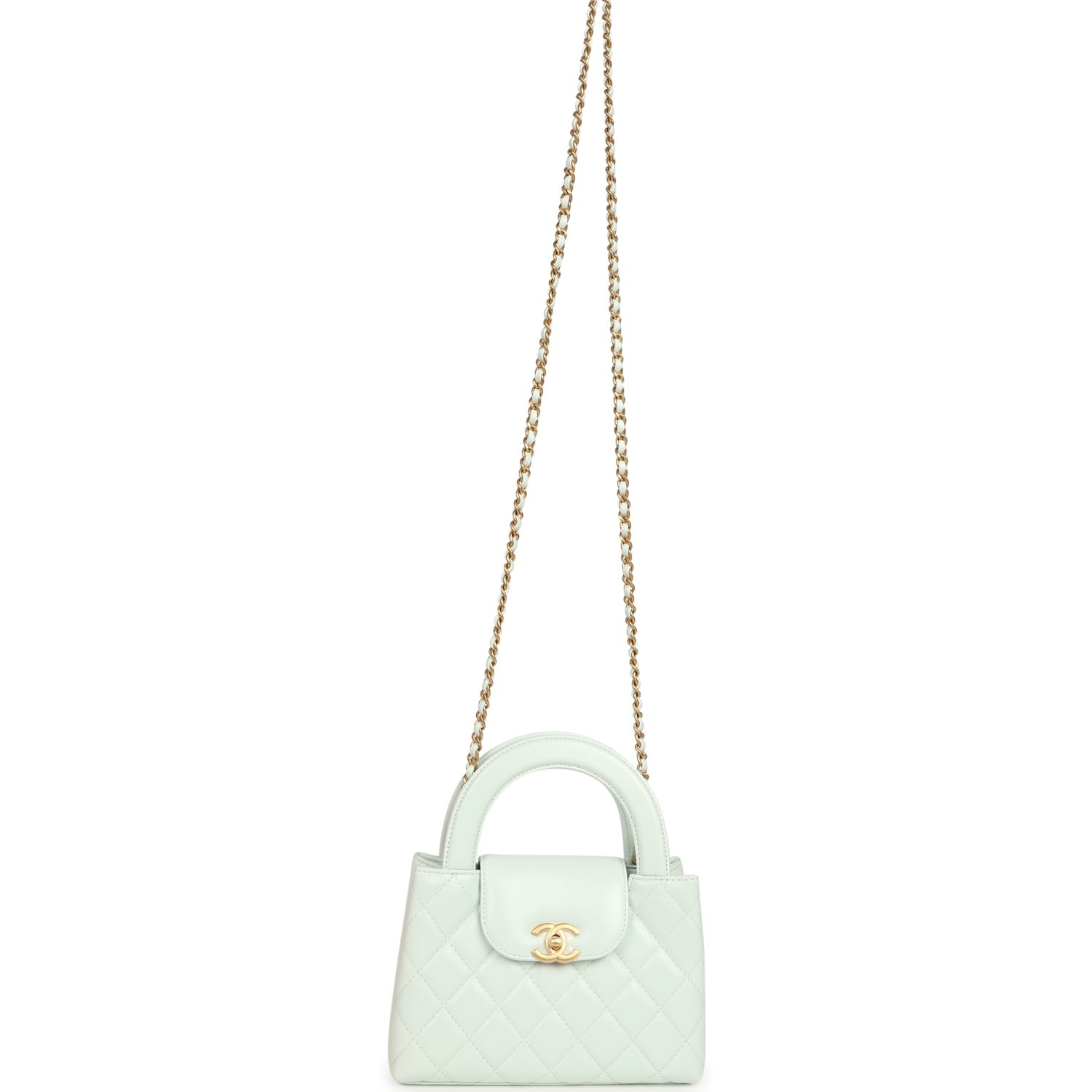Small Kelly Shopper Mint Shiny Lambskin Brushed Gold Hardware