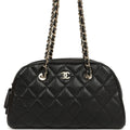 Mini Bowling Clutch with Chain Straps Black Shiny Caviar Light Gold Hardware