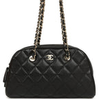 Mini Bowling Clutch with Chain Straps Black Shiny Caviar Light Gold Hardware