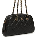 Mini Bowling Clutch with Chain Straps Black Shiny Caviar Light Gold Hardware