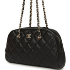 Mini Bowling Clutch with Chain Straps Black Shiny Caviar Light Gold Hardware