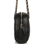 Mini Bowling Clutch with Chain Straps Black Shiny Caviar Light Gold Hardware