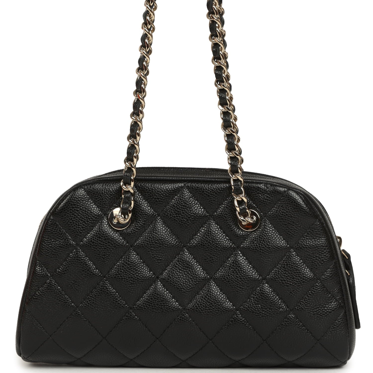 Mini Bowling Clutch with Chain Straps Black Shiny Caviar Light Gold Hardware