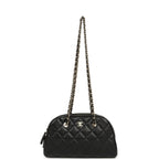 Mini Bowling Clutch with Chain Straps Black Shiny Caviar Light Gold Hardware