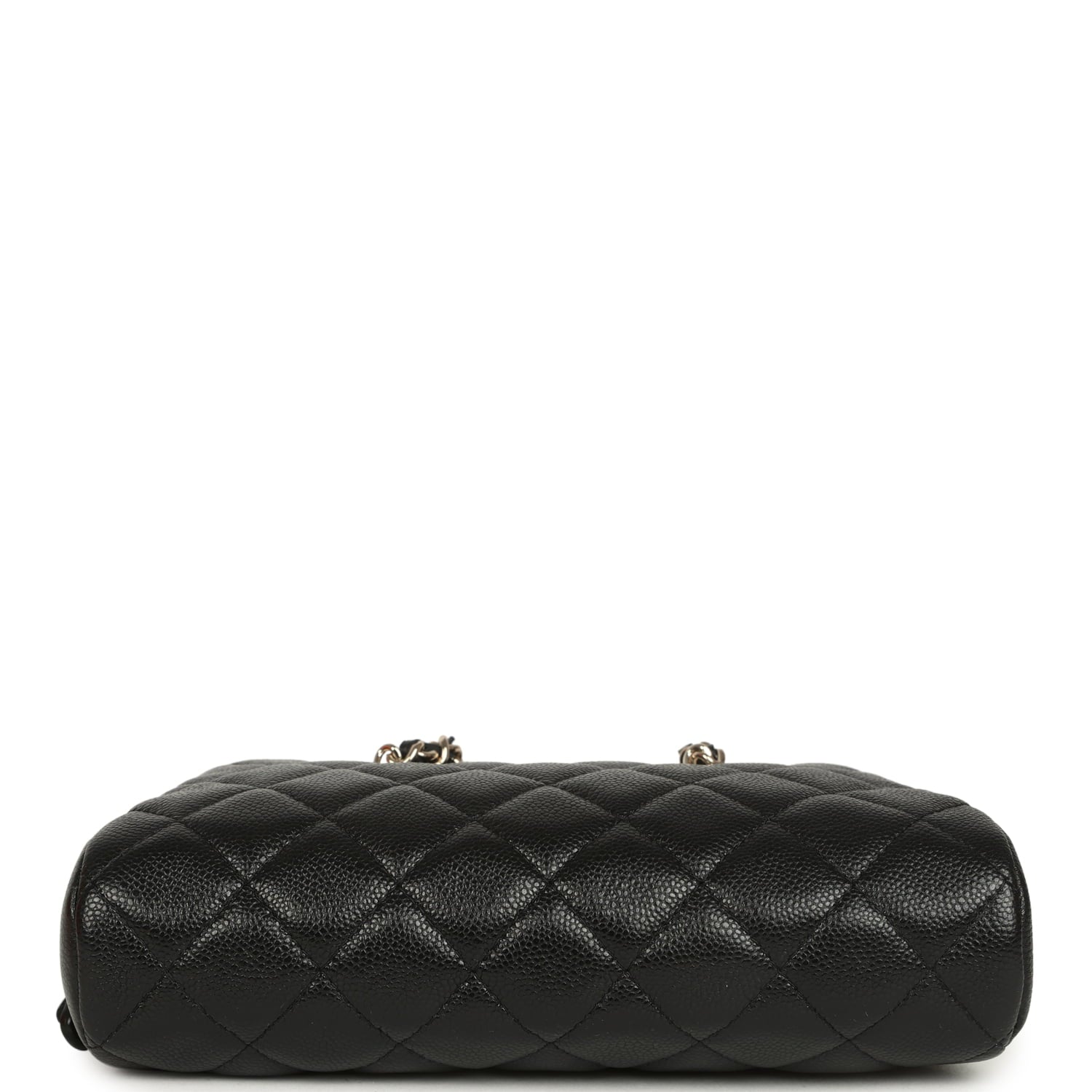 Mini Bowling Clutch with Chain Straps Black Shiny Caviar Light Gold Hardware