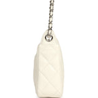 Small Quilted Clutch Bag with Chain Strap White Caviar Silver Hardware