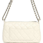 Small Quilted Clutch Bag with Chain Strap White Caviar Silver Hardware