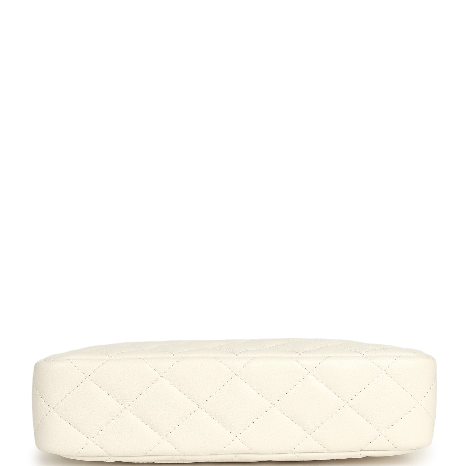 Small Quilted Clutch Bag with Chain Strap White Caviar Silver Hardware