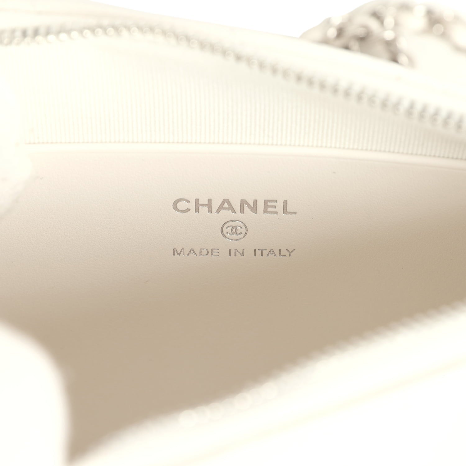 Small Quilted Clutch Bag with Chain Strap White Caviar Silver Hardware