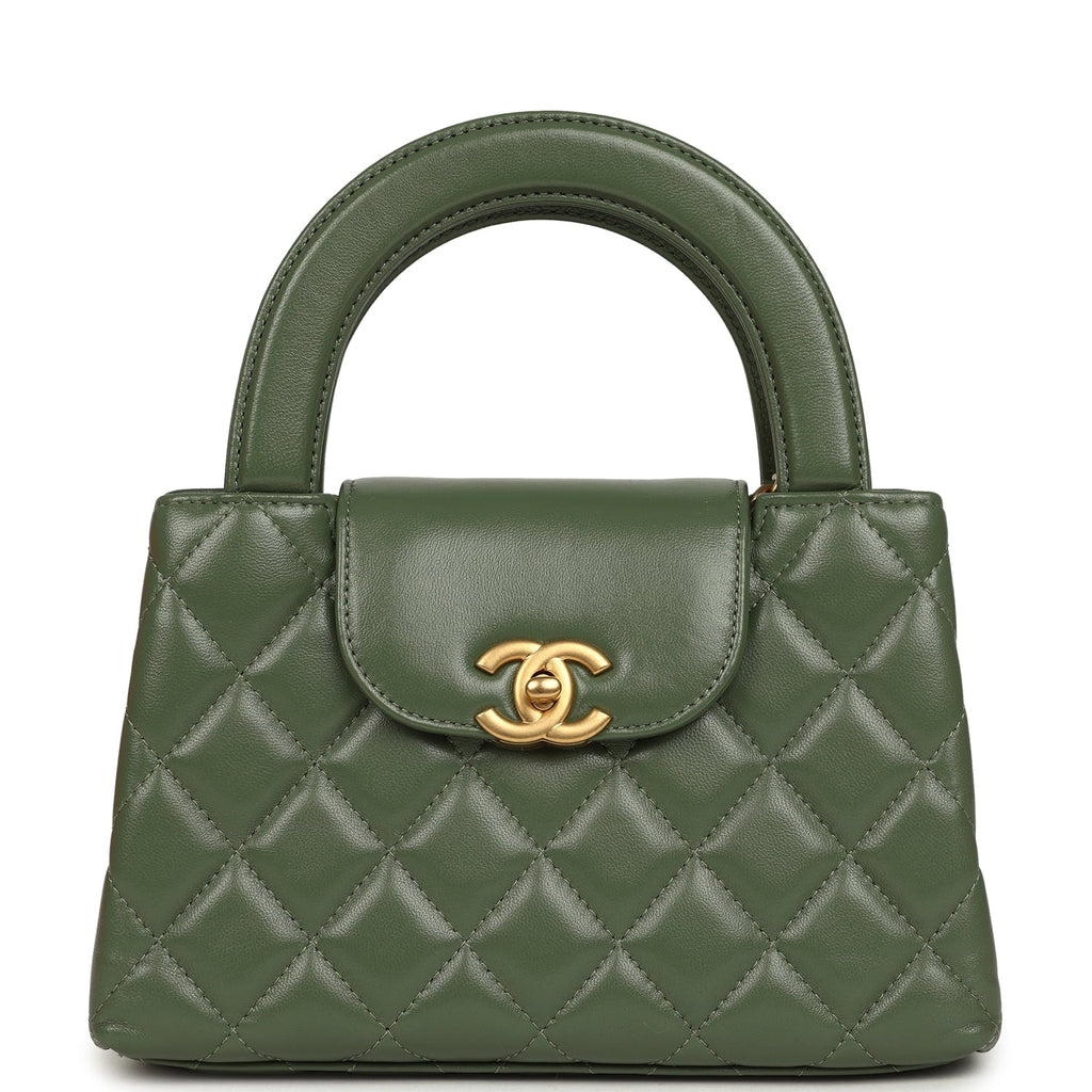 Small Kelly Shopper Khaki Shiny Aged Calfskin Brushed Gold Hardware