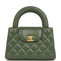 Small Kelly Shopper Khaki Shiny Aged Calfskin Brushed Gold Hardware