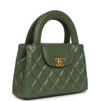 Small Kelly Shopper Khaki Shiny Aged Calfskin Brushed Gold Hardware