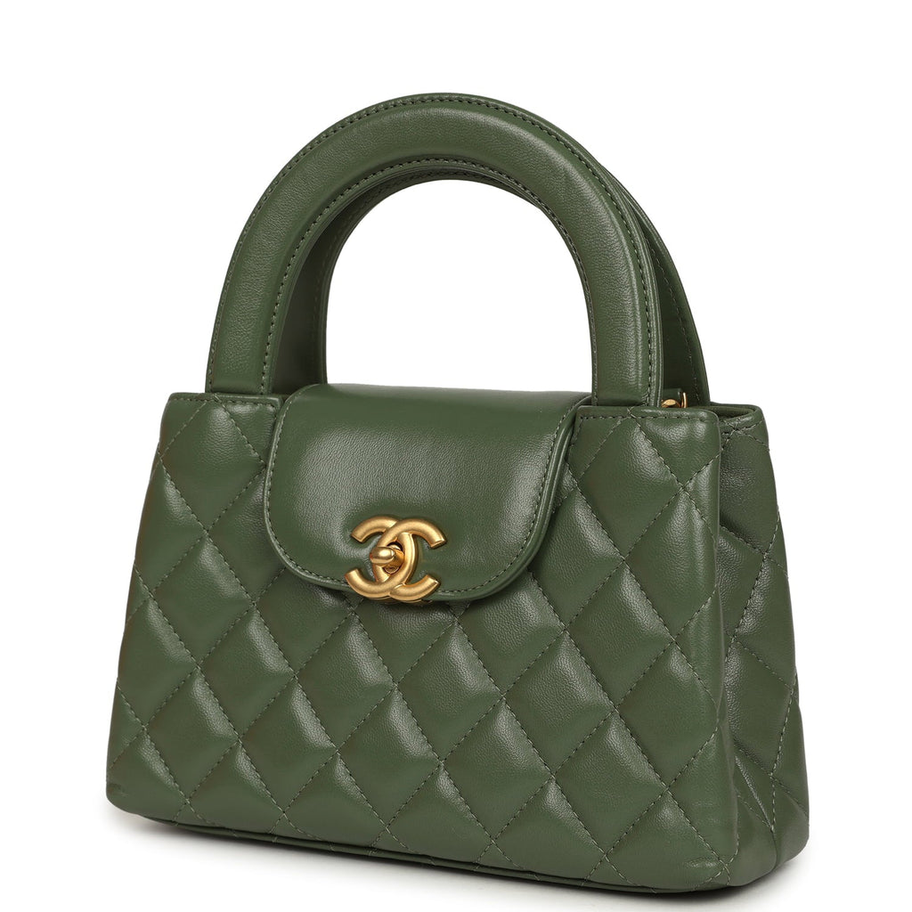 Small Kelly Shopper Khaki Shiny Aged Calfskin Brushed Gold Hardware