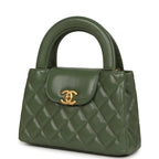 Small Kelly Shopper Khaki Shiny Aged Calfskin Brushed Gold Hardware