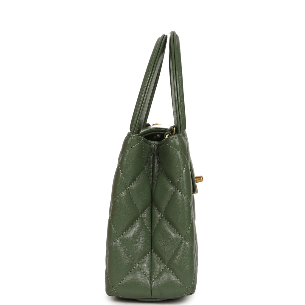 Small Kelly Shopper Khaki Shiny Aged Calfskin Brushed Gold Hardware